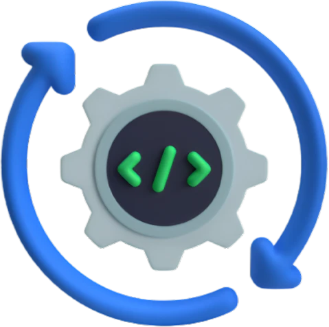 a 3D icon representing code or web optimization