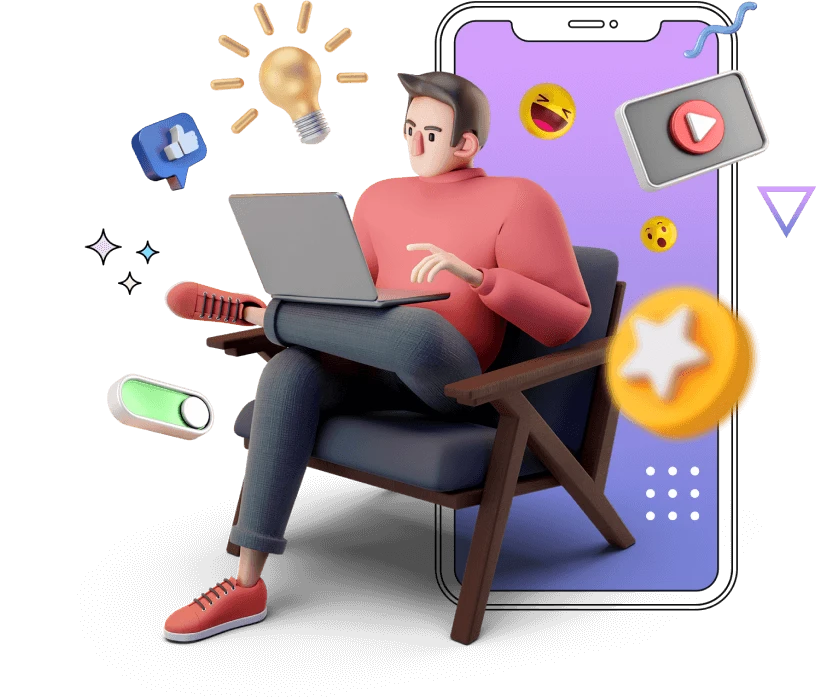 a 3D illustration representing social media and internet marketing activities