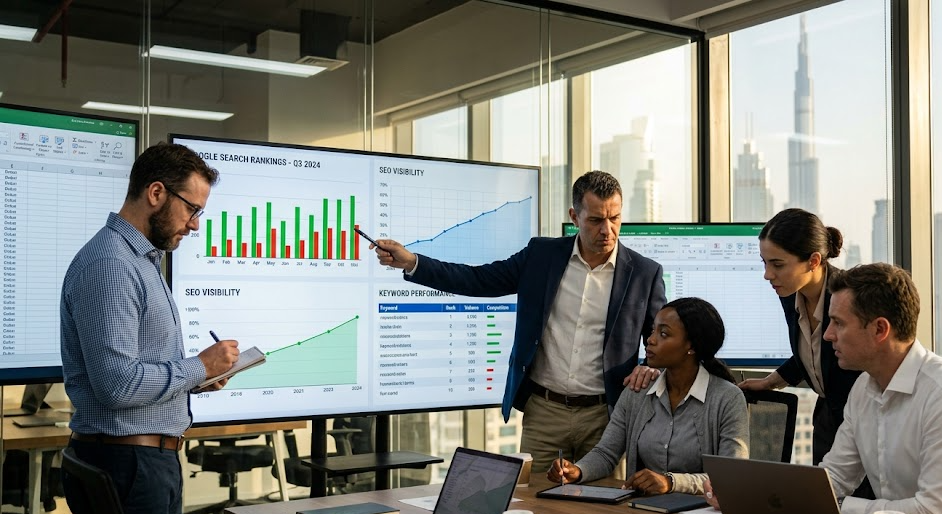 seo agency doing meeting upon seo startegies and visibilty